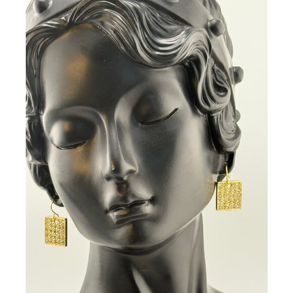 Karine Sultan 24K Gold Plated Square Pave Dangle Earrings - Picture 1 of 3